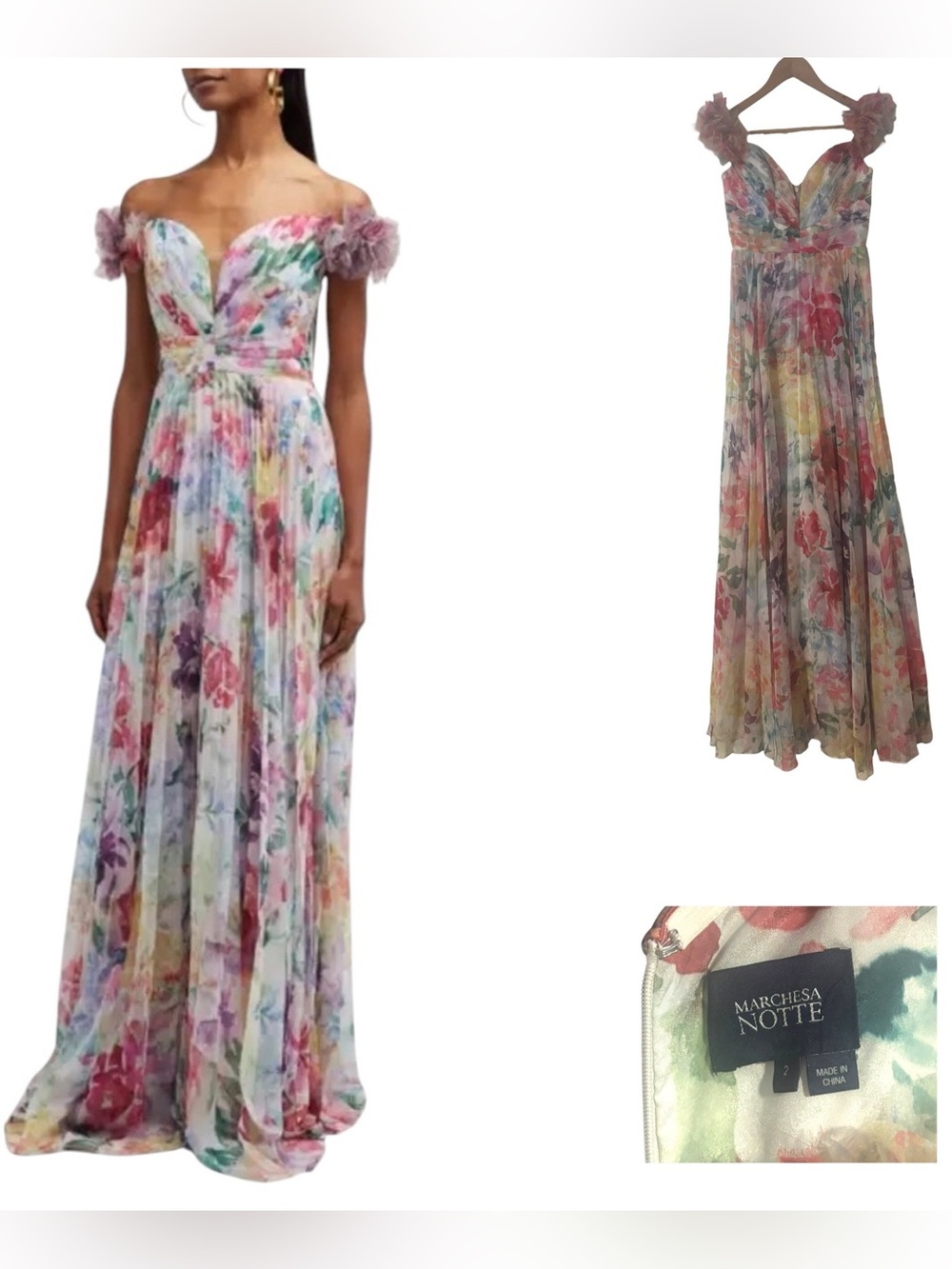Marchesa Notte Off-The-Shoulder Chiffon Gown